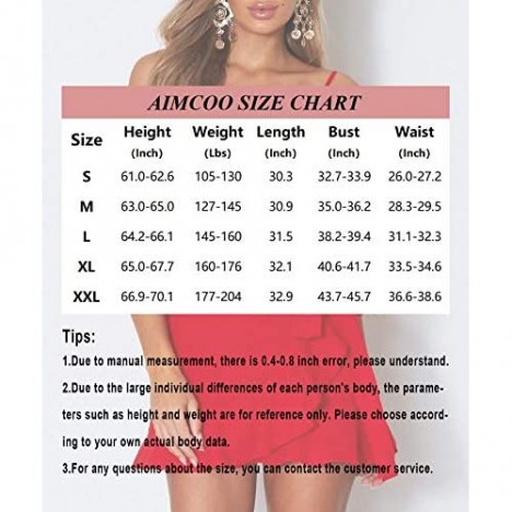 AIMCOO Women's Casual Ruffle Hem Solid Wrap Dress Spaghetti Strap Front Tie Knot Short Dresses