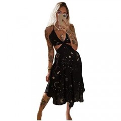 Akiwide Ladies Moon Sun Star Print Sexy Tube Top Loose Summer Dresses for Women
