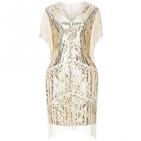 BABEYOND 1920s Flapper Dress Long Fringed Gatsby Dress Roaring 20s Sequins Beaded Dress Vintage Art Deco Dress