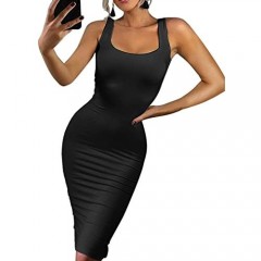 BEAGIMEG Women's Sexy Bodycon Sleeveless Pencil Knee Length Club Tank Dress