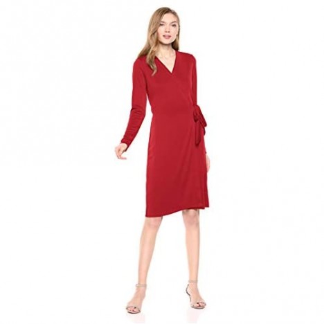Brand - Lark & Ro Women's Signature Compact Matte Jersey Long Sleeve Wrap Dress