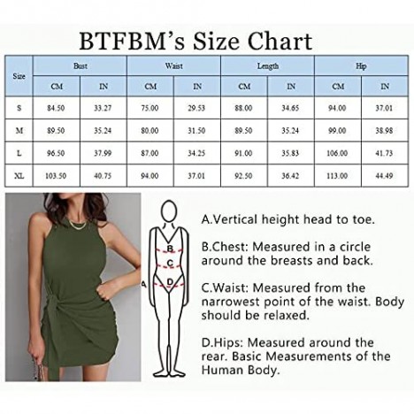 BTFBM Women Sleeveless Tank Casual Summer Bodycon T Shirt Dress Solid Tie Waist Ruched Stretch Soft Mini Short Dresses