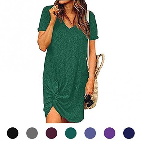 Chalier T Shirt Dress Summer Short Sleeve Dresses for Women Tops Cotton Tee Shirt Dresses Twist Knot Tshirt Dress Gifts