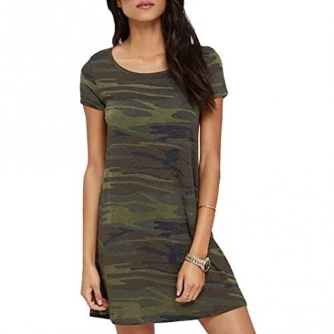 FV RELAY Women's Summer Casual Short Sleeve Camo Print Dresses Stretch Swing Dress for Work