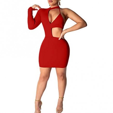 GOBLES Women's Sexy Bodycon Cut Out Long Sleeve Mini Club Cocktail Dress