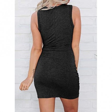 Itsmode Women’s Hollow Out Twist Bodycon Sleeveless Ruched Mini Dress Summer Casual Beach Dress