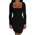Kaximil Women's Sexy Bodycon Ruched Mini Club Dress Long Sleeve Basic Casual Dresses