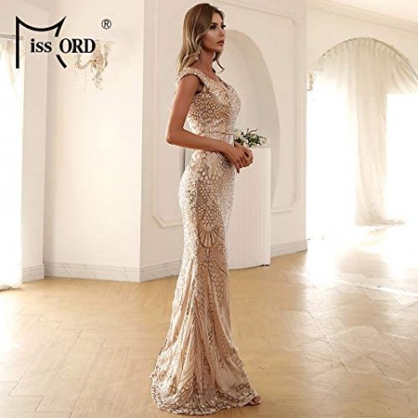 Miss ord Women's V Neck Sequined Prom Banquet Party Maxi Dress