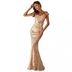 Miss ord Women's V Neck Sequined Prom Banquet Party Maxi Dress