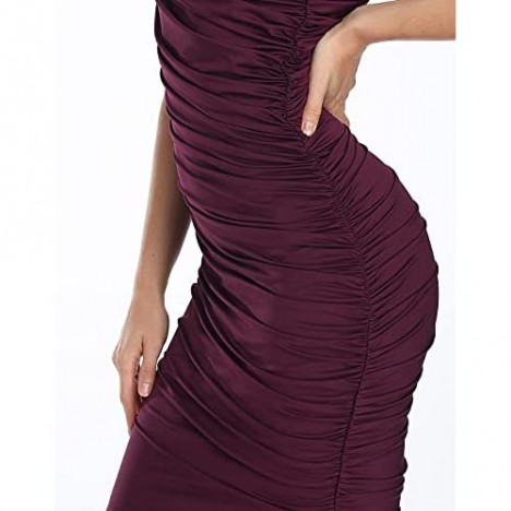 PEIQI Women One Shoulder Ruched Cocktail Dress Bodycon Party Wedding Sexy Dress