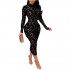 Uni Clau Women Sexy Sheer Mesh Boydcon Midi Dress See Through Printed Long Sleeve Midi Skinny Clubwear Party Dress