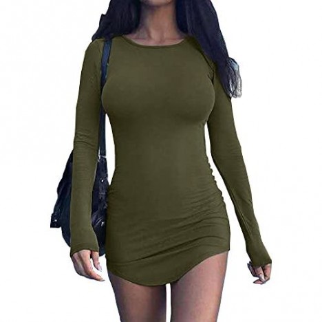 Women's Sexy Bodycon Tight Long Sleeve Mini T Shirts Dresses Irregular Hem