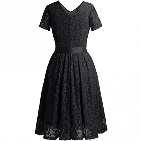 Bridesmay Women's Floral Lace Short Sleeve Lace Dress for Cocktail Party Wedding Bride Bridesmaid