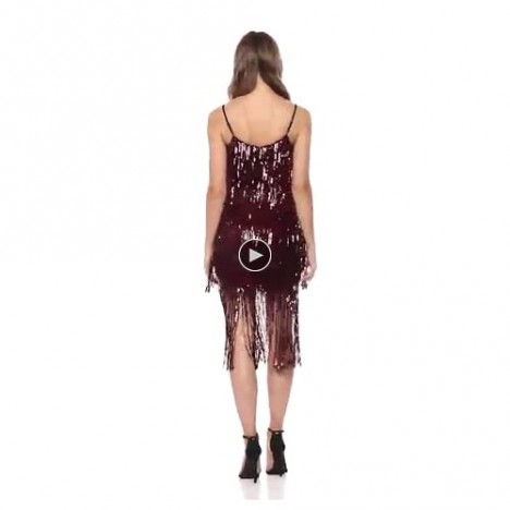 Dress the Population Women's Roxy Tiered Fringe Sequin Party Dress