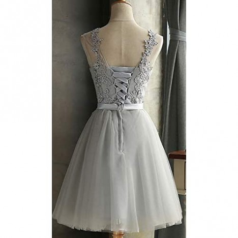 EileenDor Women's Short Prom Dresses Tulle Lace Junior Homecoming Bridesmaid Dresses Knee Length