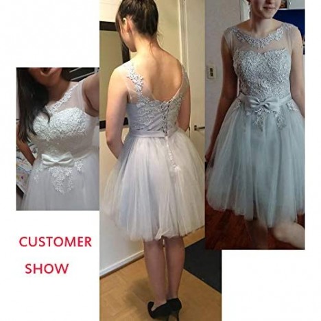 EileenDor Women's Short Prom Dresses Tulle Lace Junior Homecoming Bridesmaid Dresses Knee Length