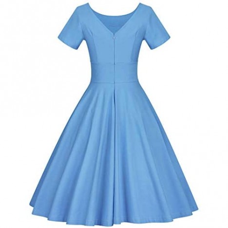 GownTown Women's 1950s Vintage Dresses Cap Sleeves Cocktail Stretchy Dresses with Pocket