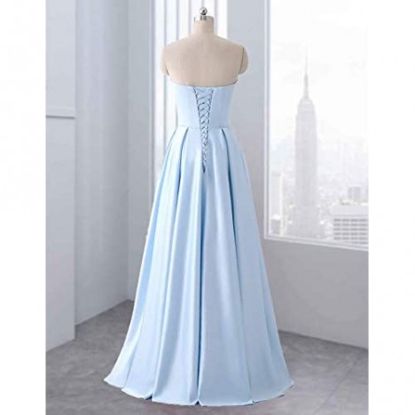 HONGFUYU Homecoming Dress Satin Strapless A-line Semi Formal Gowns with Beaded Pockets Prom Dresses