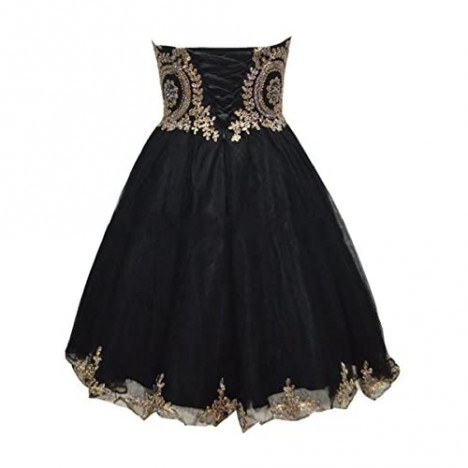 Lemai Tulle Little Black Short Gold Lace Corset Prom Homecoming Cocktail Dresses