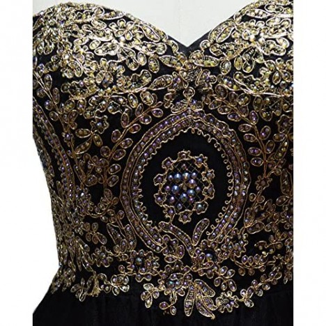 Lemai Tulle Little Black Short Gold Lace Corset Prom Homecoming Cocktail Dresses