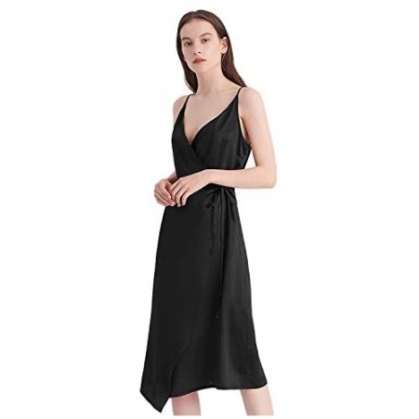 LilySilk 100 Real Silk Wrap Dresses for Women 16MM Sexy V-Neck Evening Prom Party Summer Tie Waist