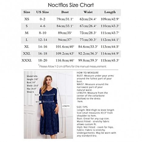 Noctflos Women's 3/4 Sleeves Lace Fit & Flare Midi Cocktail Dress for Women Party Wedding