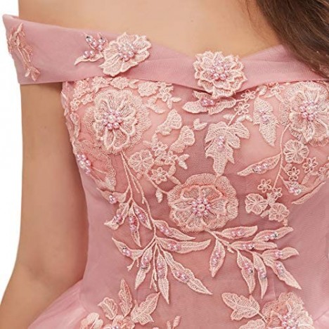 Okaybrial Women's Sweet 16 Quinceanera Dresses Off Shoulder Lace Long Prom Ball Gowns