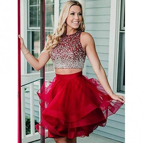 QueenBridal Women's Two Piece Homecoming Dress Short Open Back Prom Ball Gown Qb-20
