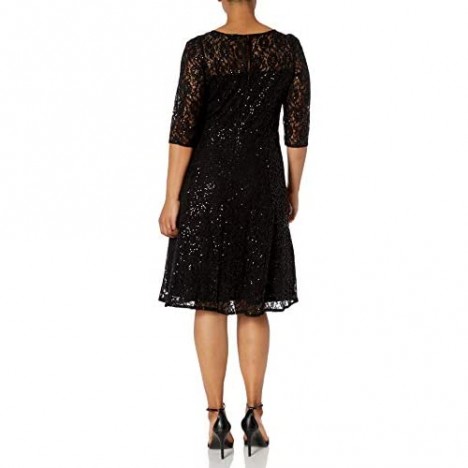 S.L. Fashions Women's Plus Size Lace and Sequin Fit and Flare Dress