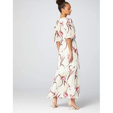 TRUTH & FABLE Women's Maxi Chiffon Wrap Dress with Bell Sleeves