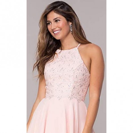 Women's Halter Open Back Beaded Lace Homecoming Dress Short Prom Dress
