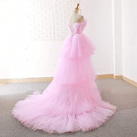 Women's High Low Prom Dresses Spaghetti Strap Tulle Tiered Pageant Ball Gown 2020 Long Homecoming Dress AR222