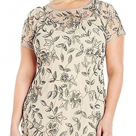 Adrianna Papell Women's Plus-Size Floral Beaded Gown with Godets