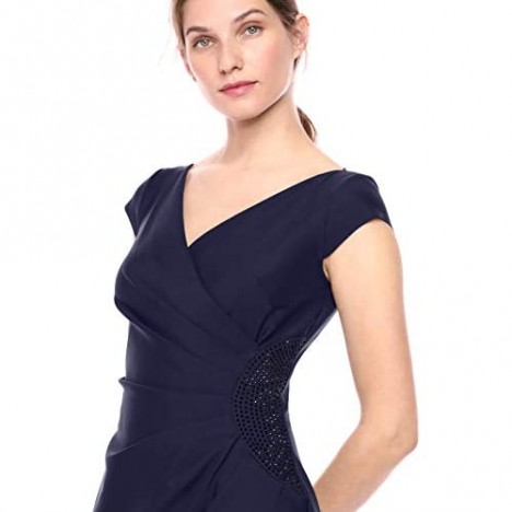 Alex Evenings Women's Slimming Long Cap Sleeve Dress with Side Beaded Detail