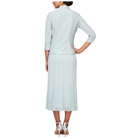 Alex Evenings Women's Tea Length Mock Dress with Sequin Jacket (Petite and Regular Sizes)