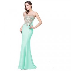 Babyonline Women's Lace Applique Long Formal Mermaid Evening Prom Dresses