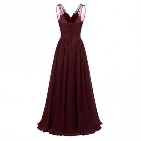 Changuan V Neck Chiffon Bridesmaid Dress Long Formal Gown Lace Party Prom Evening Dress