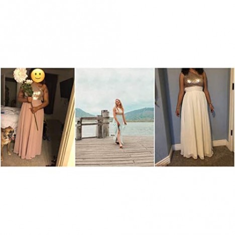 Clothfun One Shoulder Sequin Rose Gold Bridesmaid Dresses Long 2021 Chiffon Formal Dresses for Women