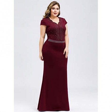 Ever-Pretty Women's Plus Size Cap Sleeve Beads Patchwork Mermaid Dress 7623