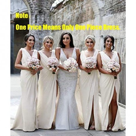 MARSEN Draped V Neck Bridesmaid Dresses Long Slit Chiffon Formal Dress for Women