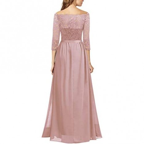 Miusol Women's Vintage Off Shoulder Floral Lace Chiffon Formal Maxi Dress