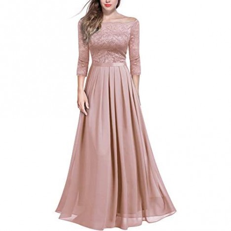 Miusol Women's Vintage Off Shoulder Floral Lace Chiffon Formal Maxi Dress