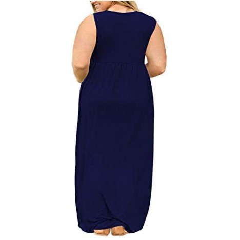 Nemidor Women Sleeveless Loose Plain Casual Plus Size Long Maxi Dress with Pockets