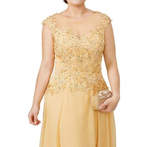 Plus Size Mother of The Bride Dresses Long Evening Formal Dress Beaded Lace Applique