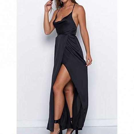Yimeili Women's Sexy Deep V Neck Backless Split Maxi Cocktail Long Party Dresses(30Color S-XXL)