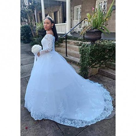 Yuxin Princess Lace Off Shoulder Wedding Dress for Bride 2021 Long Sleeves Ball Gown Bridal Dresses