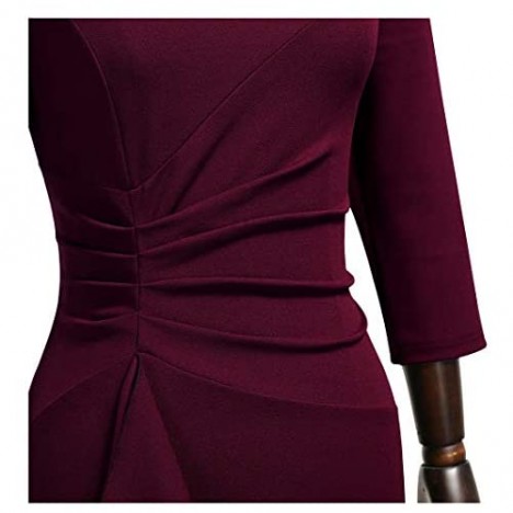 AISIZE Women Retro 3/4 Sleeve Ruched Elegant Business Pencil Sheath Dress