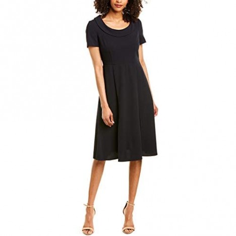 Donna Morgan Women's Short Sleeve Stretch Crepe Fit and Flare Fold Over Boat Neck Midi Dress
