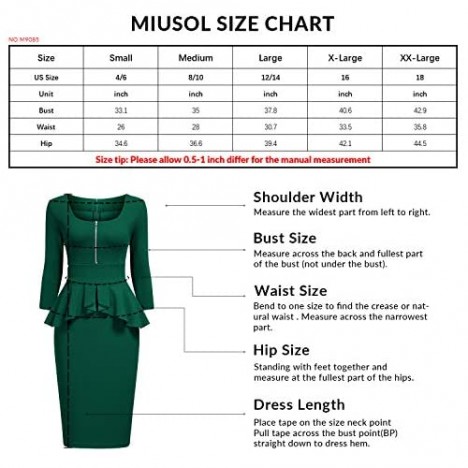 Miusol Women's Retro Square Neck Ruffle Style Slim Business Pencil Dress