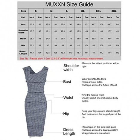 MUXXN Women's Vintage Style Sleeveless Plaid Pattern Work Pencil Dress